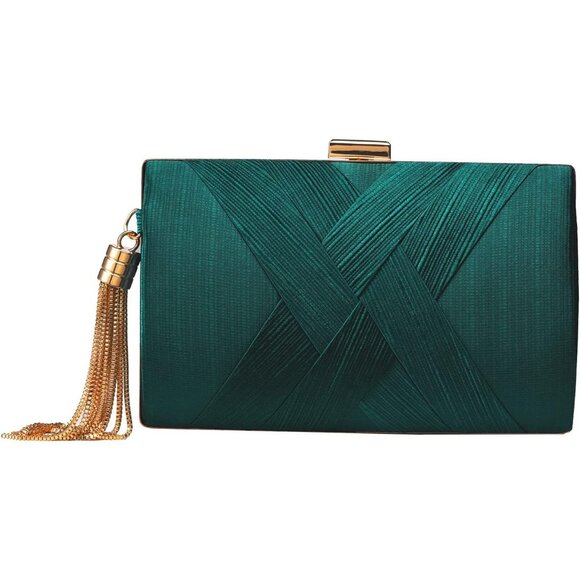 ⚡ Women\'s Green Elegant Tassel Chain Strap Evening  Shoulder Clutch Bag